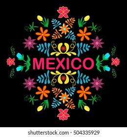 Mexico flowers, pattern and elements. Traditional Mexican ornament. Vector illustration