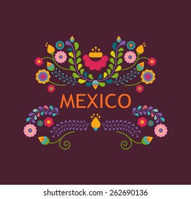 Mexico flowers, pattern and elements. Vector illustration