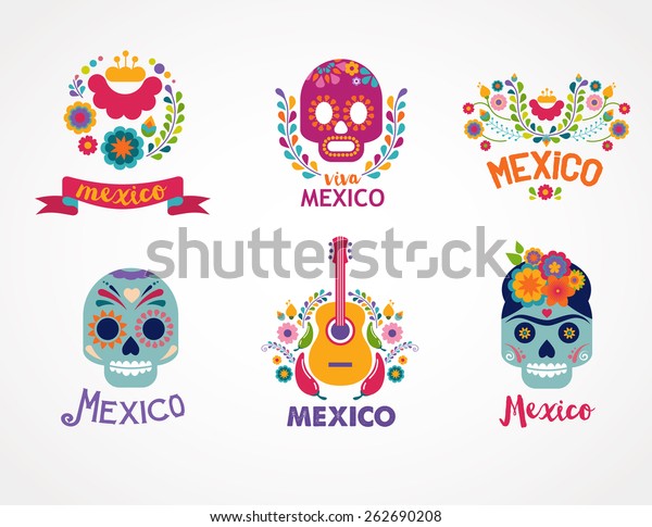 Mexico Flowers Skull Food Elements Vector Stock Vector (Royalty Free ...