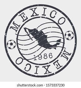 Mexico Football 1986 Stamp Postal. Soccer Silhouette Seal. Ball Round Design. Vector Icon. Design Retro.