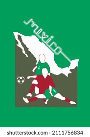 MEXICO FOOTBALL SOCCER PLAYERS WITH FLAG BACKGROUND VECTOR DESIGN