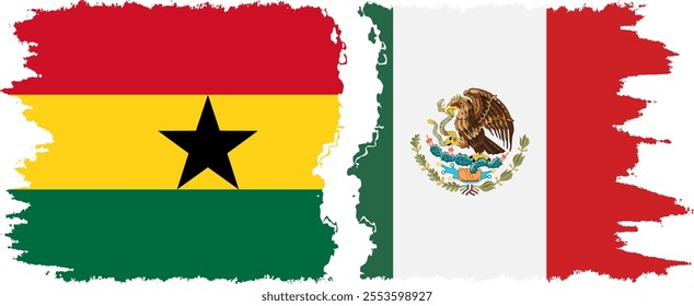 Mexico and Ghana grunge flags connection, vector