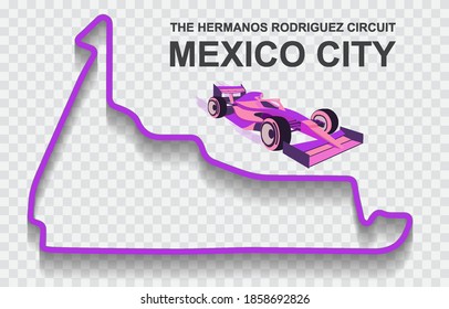 Mexico grand prix race track for Formula 1 or F1. Detailed racetrack or national circuit for motorsport and formula1 qualification. Vector illustration.