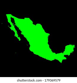 Mexico green vector map high detailed isolated on black background. Silhouette illustration.