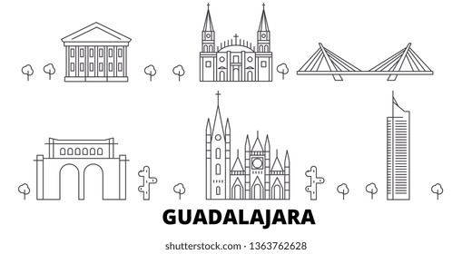 Mexico, Guadalajara line travel skyline set. Mexico, Guadalajara outline city vector illustration, symbol, travel sights, landmarks.