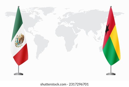 Mexico and Guinea Bissau flags for official meeting against background of world map.