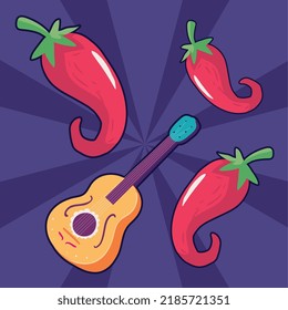 mexico guitar and pepper vector style