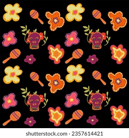 Mexico hand drawn bright seamless pattern