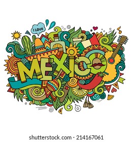 Mexico hand lettering and doodles elements background. Vector illustration