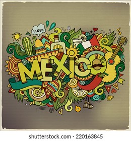 Mexico hand lettering and doodles elements background. Vector illustration