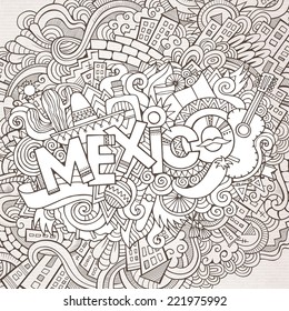 Mexico hand lettering and doodles elements background. Vector illustration