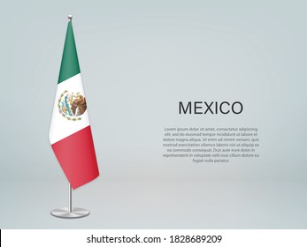 México colgando la bandera en el estrado. Plantilla para banner de conferencia política