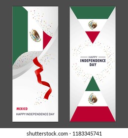 Mexico Happy independence day Confetti Celebration Background Vertical Banner set