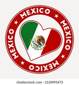 Mexico heart flag badge. From Mexico with love logo. Support the country flag stamp. Vector illustration.