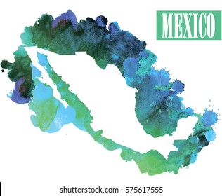 Mexico. High Detailed Vector Maps. Spray Watercolor Paint.