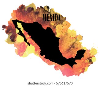 Mexico. High detailed vector maps. Spray watercolor paint.