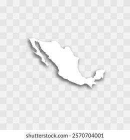 Mexico high detailed vector representation of country silhouette. White color on transparent background with dropped shadow. For educational, decorative, or informational use.