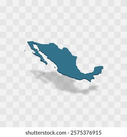 Mexico high detailed vector representation of country silhouette. 3D map on transparent background with dropped shadow. For educational, decorative, or informational use.