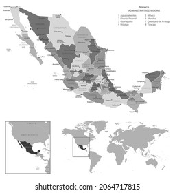 Mexico - highly detailed black and white map. Vector illustration