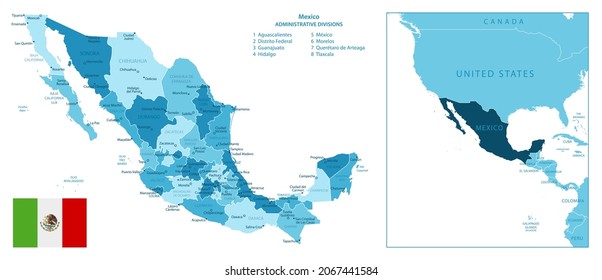 Mexico - highly detailed blue map. Vector illustration