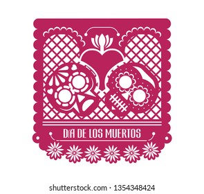 Mexico holiday paper cutout decoration, background. Day of the Dead Mexican Papel Picado vector design set