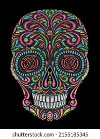 mexico huichol skull stitch design