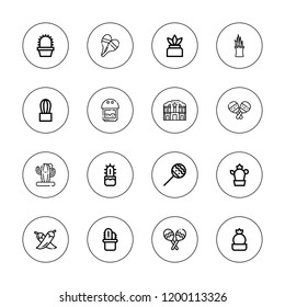 Mexico icon set. collection of 16 outline mexico icons with cactus, chili, maraca, maracas, petra icons.