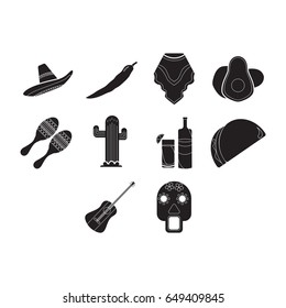 mexico icon set flat black