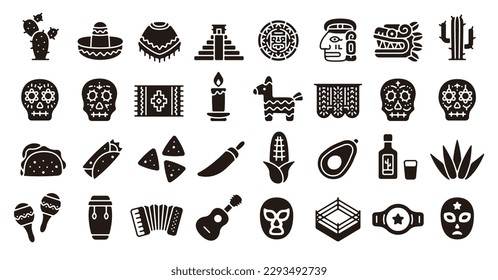 Mexico icon set (Flat silhouette version)