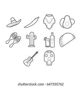 Mexico icon set outline