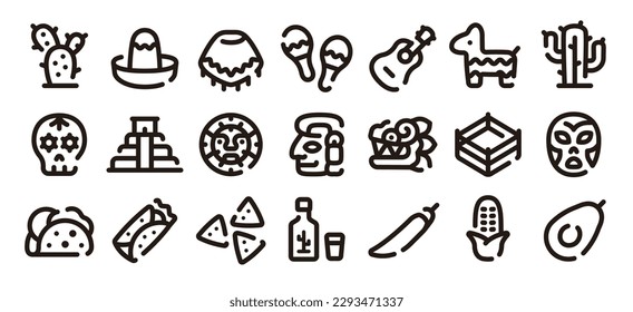 Mexico icon set (Soft bold line version)