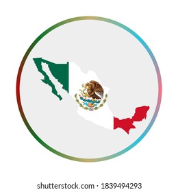 Icono de México. Forma del país con bandera de México. Signo redondeado con anillo degradado de colores de bandera. Ilustración vectorial creativa.