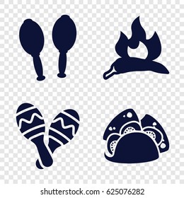 Mexico icons set. set of 4 mexico filled icons such as chili, taco, maracas
