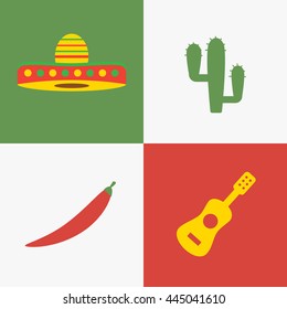 Mexico icons set. Cactus and chili pepper eps10