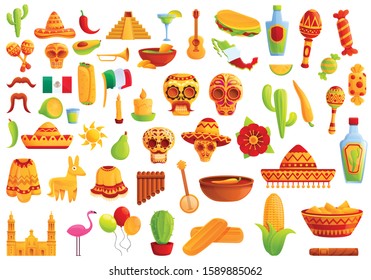 Mexico icons set. Cartoon set of Mexico vector icons for web design