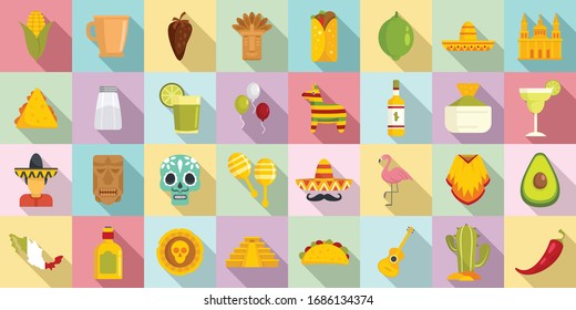 Mexico icons set. Flat set of Mexico vector icons for web design