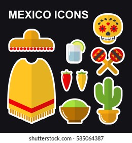 mexico icons, stickers. vector illustration