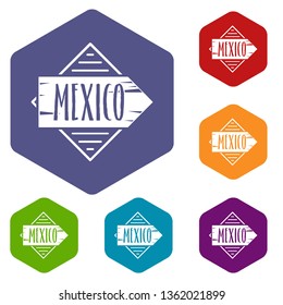 Mexico icons vector colorful hexahedron set collection isolated on white 