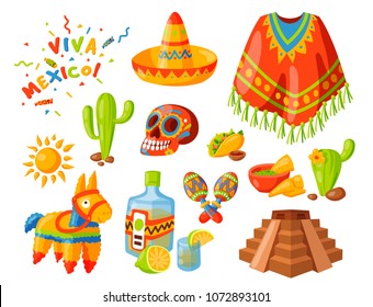 Mexico icons vector illustration traditional graphic travel tequila alcohol fiesta drink ethnicity aztec maraca sombrero.