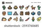 Mexico illustration icon set.Simple vector outlines, clipart for graphic design.
