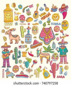Mexico illustrations collection, colorful elements for design, Vector