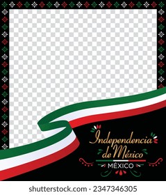 Plantilla de banner para la independencia de México fondo negro con adornos mexicanos