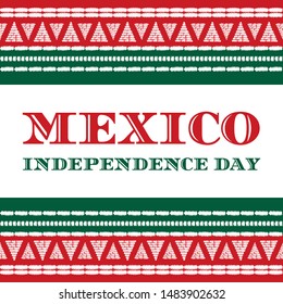 Mexico Independence Day, 16 September, illustration vector. Tribal geometric embroidery ornament pattern background. Design for mexican fiesta poster, carnival party invitation or banner.