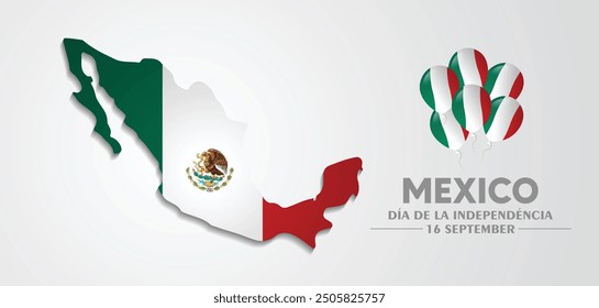 Mexico Independence Day, 16th September flag map vector poster