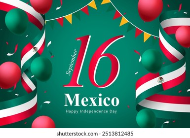 Dia da Independência do México, 16 de setembro, vetor, ilustração.