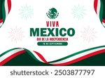 Mexico Independence Day Background Design. Translation : Long live Mexico Independence Day, 16th September. Banner, Poster, Greeting Card. Vector Illustration.