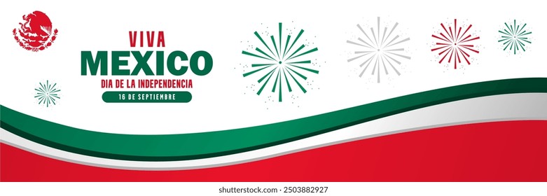 Mexico Independence Day Background Design. Translation : Long live Mexico Independence Day, 16th September. Banner, Poster, Greeting Card. Vector Illustration.