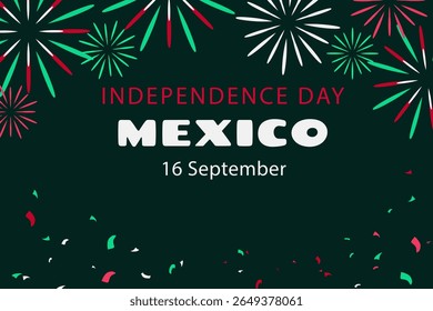 Dia da Independência do México .  Conceito de férias para 16 de setembro. Día de la Independencia de México. Banner vetorial em estilo plano. 