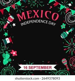 Mexico Independence Day background .  Holiday concept  for 16 september. Día de la Independencia de México. Vector banner in flat style. 