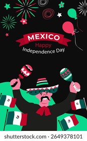 Dia da Independência do México .  Conceito de férias para 16 de setembro. Día de la Independencia de México. Banner vetorial em estilo plano. 